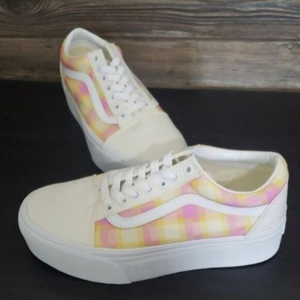 New‎ Vans Old Skool Stacked Plaid Womens Platform Shoes Size 9.5 Pastel Goth